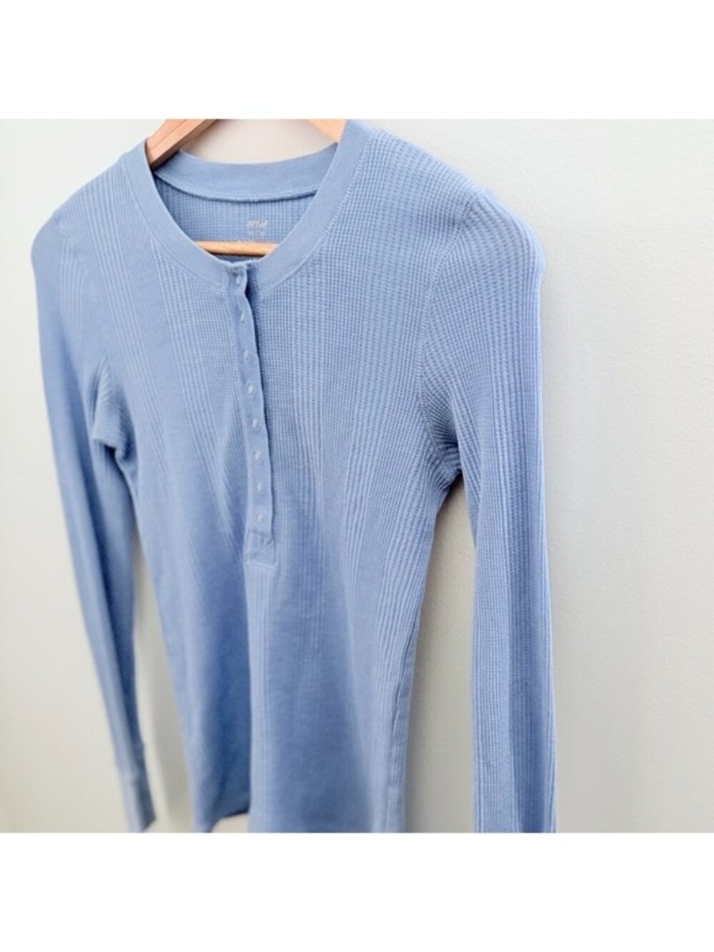 Ribbed Henley Top XS Light Blue - Picture 2 of 4